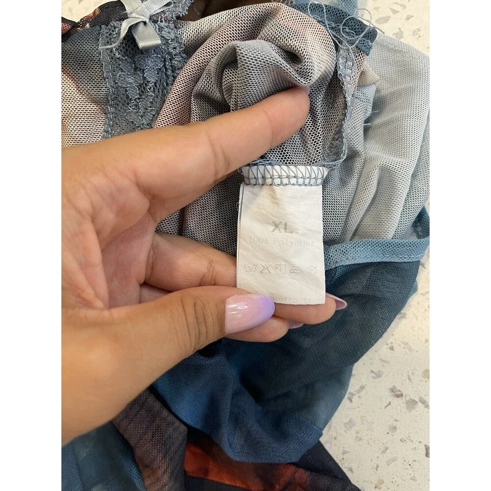 Art To Wear Womens M L Abstract mesh long sleeve lace bodysuit Y2K Whimsigoth - Picture 9 of 16